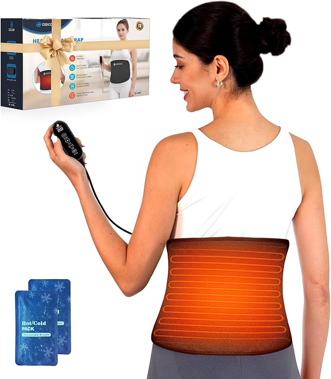 CooCoCo 2-in-1 Heating Pad & Ice Packs for Back Pain Relief, FSA Wearable Heated Pad for Period Cramps, Reusable Lower Back Gel Cold Pack for Sciatica Pain, 5 Heating Levels