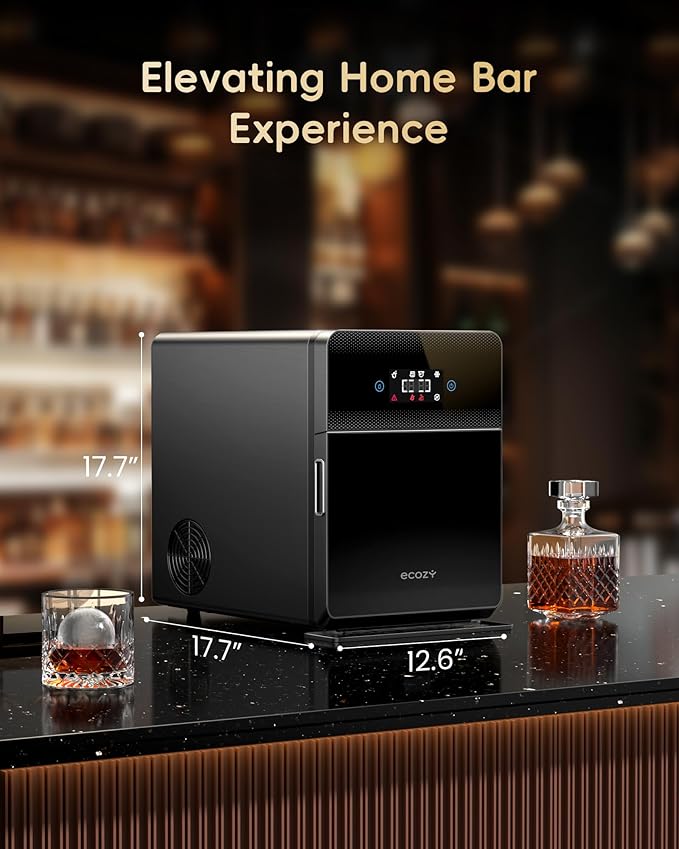 ecozy 2" Clear Ice Ball Maker with CrystalFlux Technology, 4 pcs in 40 Mins, 144 pcs/Day, Sphere Ice Maker with Enhanced Insulation, Self-Cleaning, Automatic Water Supply for Whiskey