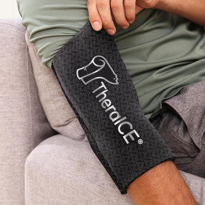 TheraICE Elbow Ice Pack Compression Sleeve for Injuries | Reusable Arm Gel Cold Pack Wrap | Tennis Elbow & Golfers | Calf Tendinitis Pain Relief | Shin Splints | FocusZone Extra Cooling | Women & Men