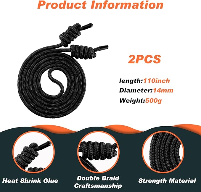Lewtemi 2 Pcs Flow Rope for Fitness Double Woven Workout Rope Adjustable Length Flow Jump for Working out Men Women Training Exercise Gym Indoor Outdoor Beginner, 9 ft