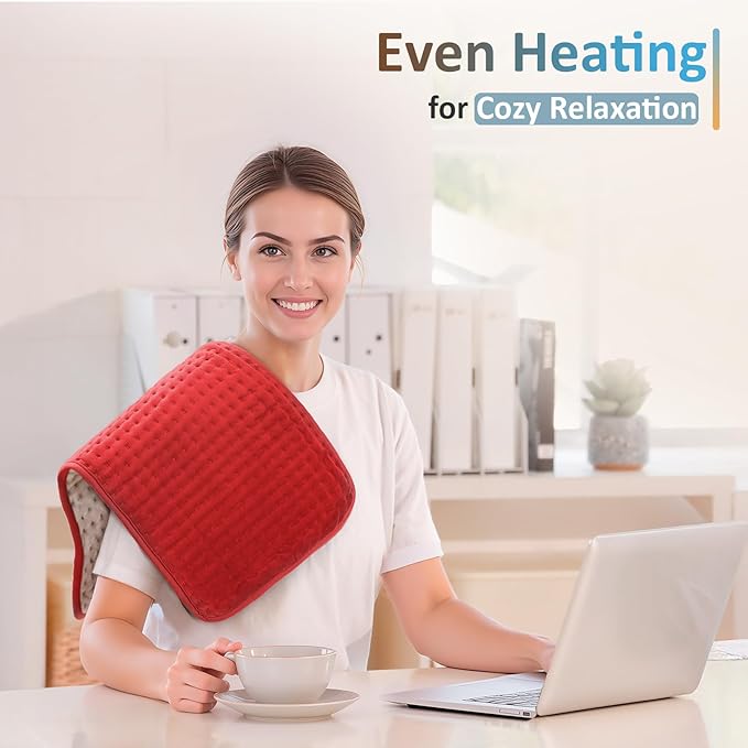 Comfytemp Heating Pad for Back & Period, Electric Extra Large Heat Pad, Birthday Gifts for Women Mom Dad & Mother Day Gift, Moist Neck Shoulder Legs Arm Abdomen Knee Heated Pad Washable, 12"x24", Red