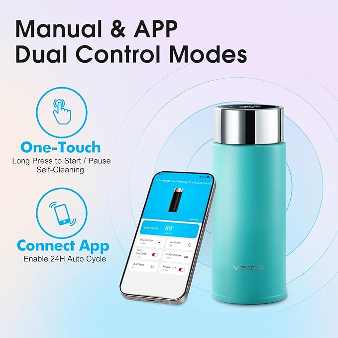 Vsitoo 8.5oz self-cleaning Mini Insulated Water Bottle,Stainless Steel Vacuum Flask,AI Self-Clean,30-Day Battery Life,BPA-Free,Perfect Small Water Bottle for Travel, Purse,Blue