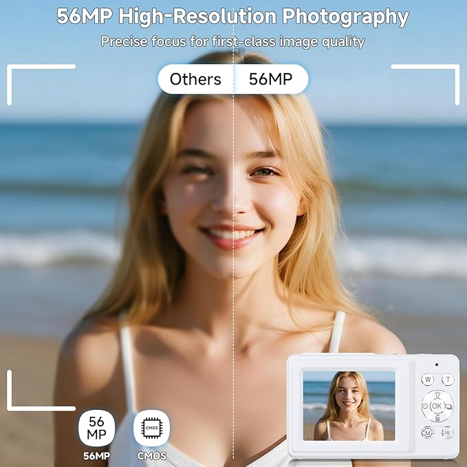 Digital Camera, 56MP 2.7K Dual-Screen Selfie Camera with 16X Zoom, 20 Filters & Anti-Shake, Portable Point and Shoot Digital Cameras with 32GB Card, Compact Travel Cameras for Beginners Teens Kids