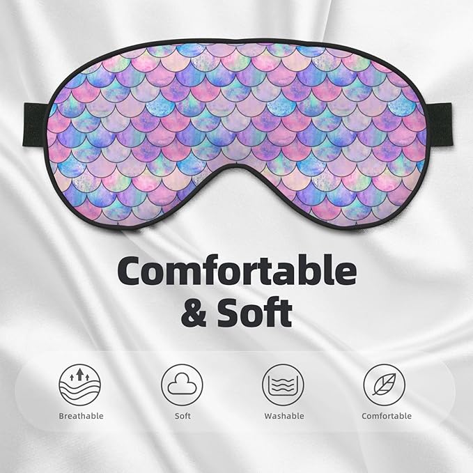 Watercolor Fish Scales Sleep Mask Eye Mask with Adjustable Strap Eye Sleep Shade Cover Blocks Light for Women Men Airplane Travel Nap