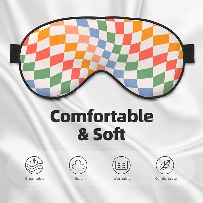 Retro Wavy Checkerboard Sleep Mask Eye Mask with Adjustable Strap Eye Sleep Shade Cover Blocks Light for Women Men Airplane Travel Nap