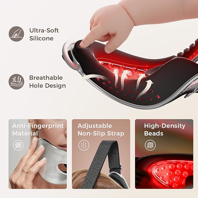 Red Light Therapy for Eyes, Under Eye Red Light Eye Mask for Fine Lines Eye Bags, 3 Modes Face Mask Device, Infrared Light Therapy for Dark Circles, Visual Wellness, Eye Fatigue, Jet Lag