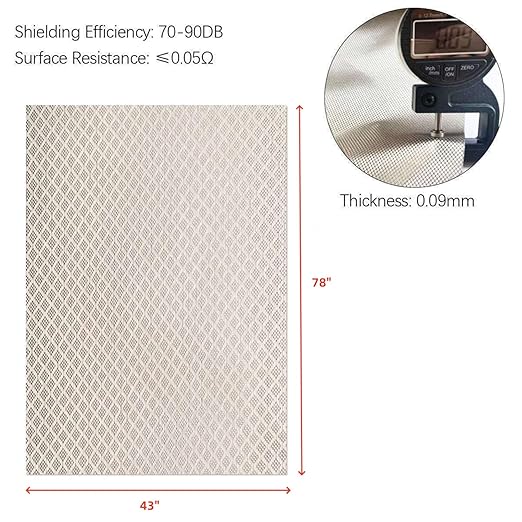 Faraday Copper Fabric-EMI RFID Shielding-Block WiFi/RF Military Grade for Radiowave Microwave and Other Electromagnetic Fields 78"x43" inch