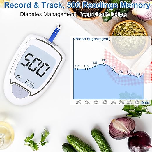 Glucose Monitor Kit, Blood Sugar Monitor with 50 Strips & Lancets, Diabetic Testing Kit with Auto Eject, No Coding, Large Display for Seniors, Glucometer Blood Sugar Testing Kit for Travel & Home Use