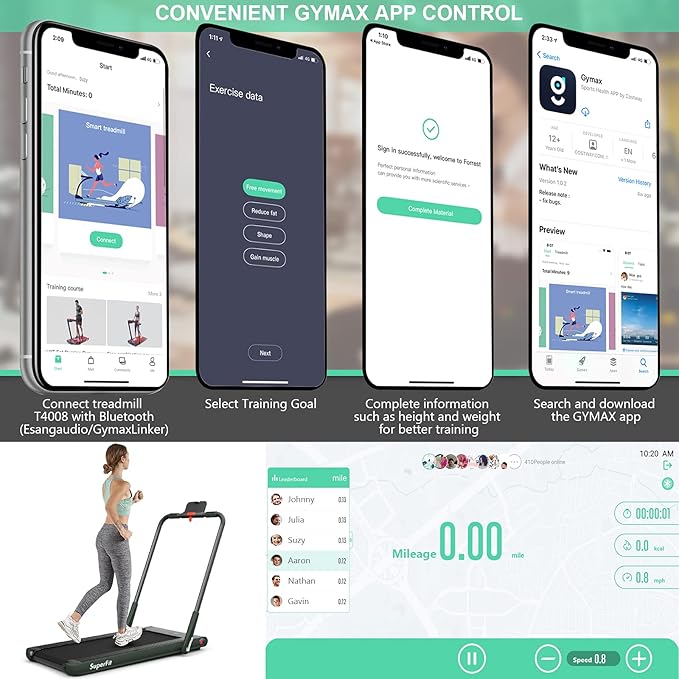 Goplus 2 in 1 Folding Treadmill, 2.25HP Under Desk Electric Superfit Treadmill, Installation-Free with APP Control, Remote Control, Bluetooth Speaker, LED Display, Walking for Home