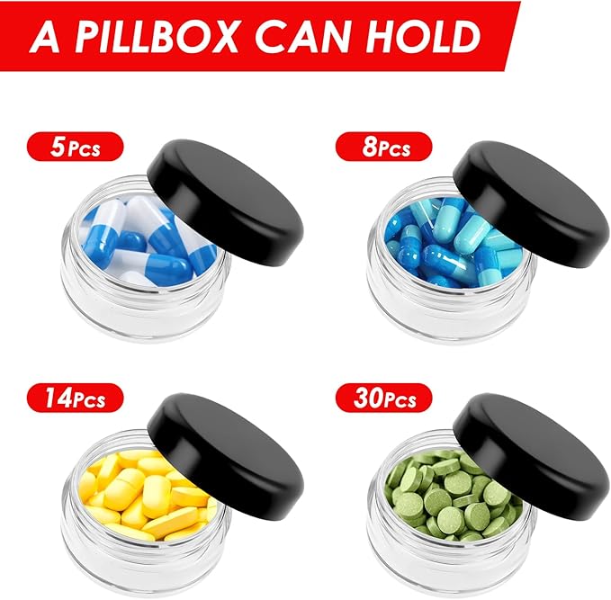 Small Pill Organizer Box, 5 Pcs Travel Pill Case Holder Daily Portable Pill Cases BPA Free Travel Mini Pill Container Organizers for Pocket (Black)