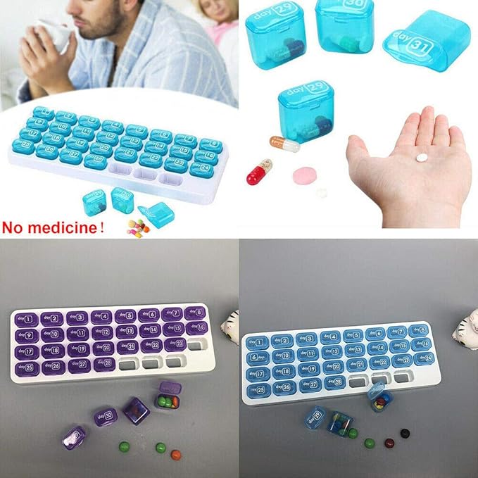Magik 31 Day Monthly Pill Organizer Medication Pod Compartment Planner Box Plastic(Blue,1 Pack)