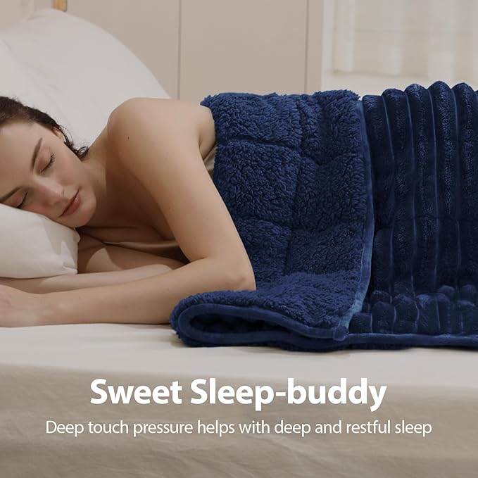 Sherpa Fleece Weighted Blanket with 3D Ribbed Stripes, 15 lbs Soft Flannel Heavy Throw Blanket for Couch Bed Sofa, Heavy Thick Blankets with Glass Beads, Comfort for Cozy Evenings, 60" x 80"
