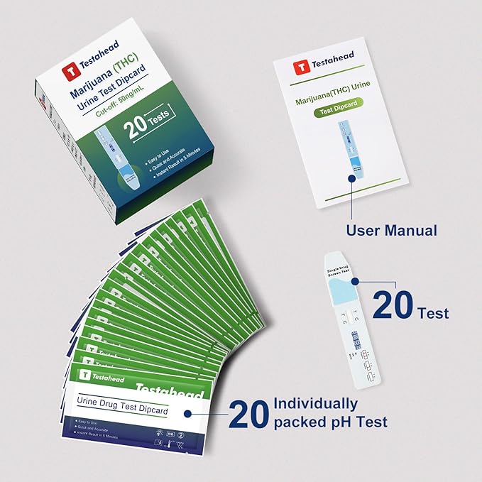 THC Drug Test Kit – 20 THC Test Strips for Urine – Fast & Accurate Marijuana Detection for Home or Workplace – Easy to Use, Results in 5 Minutes