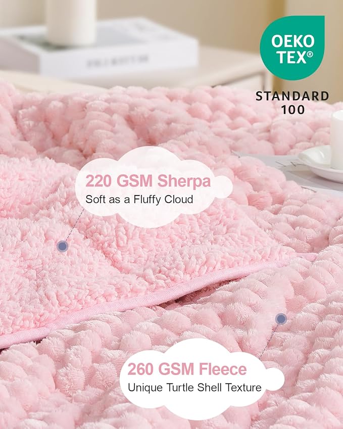Super Soft Luxury Fleece Sherpa Weighted Blanket for Teens, 5lbs Small Weighted Lap Blanket for Adults, Turtle Shell Fuzzy Warm Throw for Winter, Compact Heavy Blanket for Better Sleep, Pink, 36"x48"