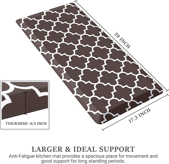 WISELIFE Anti Fatigue Floor Mat - 4/5 Inch Kitchen Mat Non Slip Waterproof Heavy Duty Ergonomic Comfort Mat Durable for Home, Office, Sink, Laundry,(17.3" x 39", Chocolate)