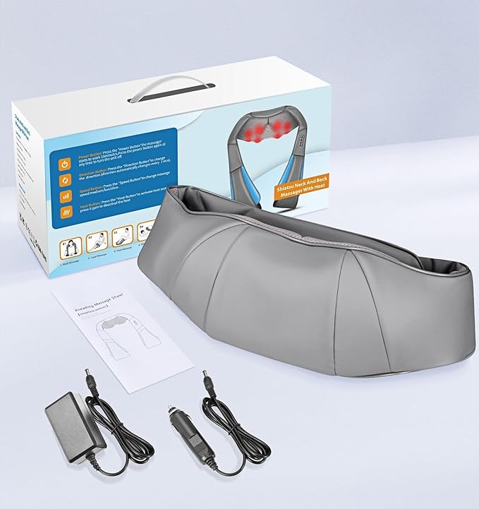 Shiatsu Neck and Back Massager with Heat, Deep Tissue 4D Kneading Massage Pillow for Neck, Back, Shoulder, Leg, Body Muscle Pain Relief, Use at Home, Office, Car