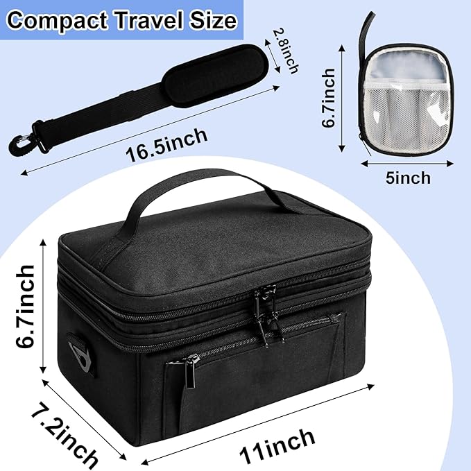 Medicine Bag for Traveling with Portable Small Pouch, Double Layer Pill Bottle Organizer Storage Case with Lockable Zippers, Carrying Medication Travel Case with Shoulder Strap (BAG ONLY) Black