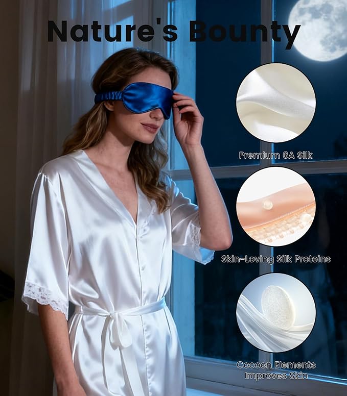 Formé & Found Luxury Silk Sleep Mask, 100% 6A Mulberry Silk Eye Mask for Sleeping, 22 Momme Weighted Sleep Mask for Men & Women, Eye Mask for Sleep, Blackout Sleeping Mask（Navy Blue）
