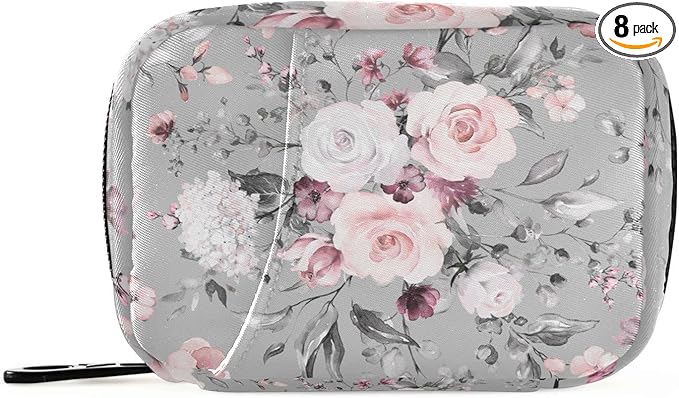 Watercolor Flower Pill Box 7 Day Pill Case Travel Pill Organizer Bag with Zipper Portable Weekly Vitamin Medicine Supplement Holder Pouch Bag