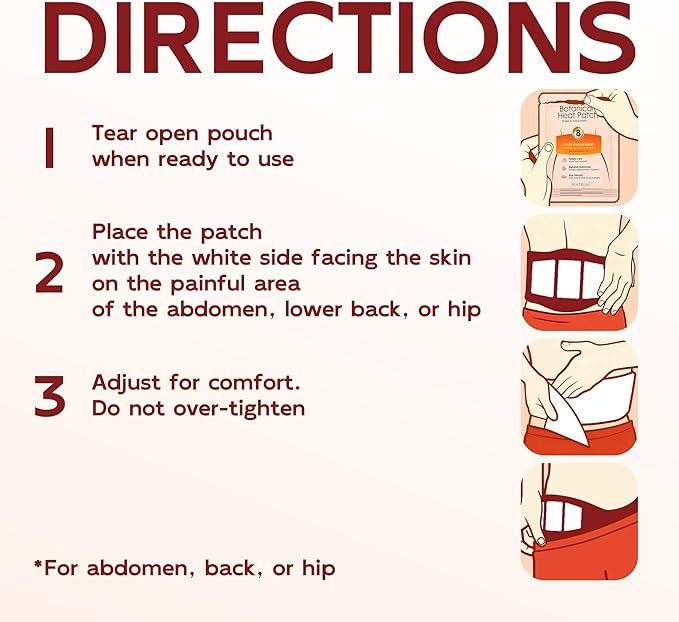Menstrual Heating Patch for Period Cramps – 8 Hour Wearable Heat Pad, Discreet 3-Panel Design, Drug-Free Warm Relief, Botanical Infused, 5 Count