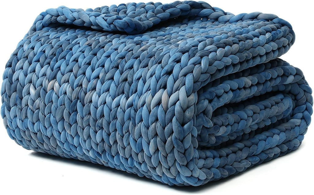 YnM Weighted Blanket, Handmade Chunky Knitted Design, Soft and Cozy, Temperature Regulating and Breathable, Machine Washable Throw for Sleep or Home Decor (Dark Blue Tie-Dyed, 50x60 Inch, 10lbs)