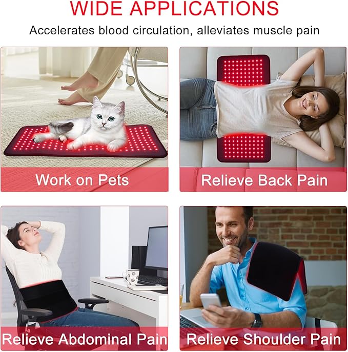 Infrared Red Light Therapy, 24’’ x 12’’Large Red Light Therapy Mat with Timer Remote Control, 660nm&850nm NIR Deep Wavelength Blanket Pad for Back Belly Knee Body Pain Relief (with Elastic Strap)