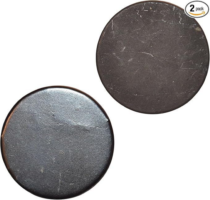2 pcs Shungite Stickers Set Round 30 mm Polished and Unpolished (1 of Each) for Cell Phone Case Tablet Laptop Computer - Energy Shungite Stones Protection Plate with Carbon Fullerenes