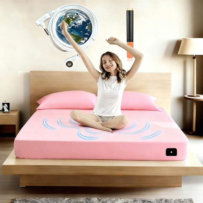 Grounding Sheets King Size, 20% Pure Silver Fiber + 80% Organic Cotton, Grounded Sheet Earth Connected Bedding Fitted Earth Sheets with Grounding Cord