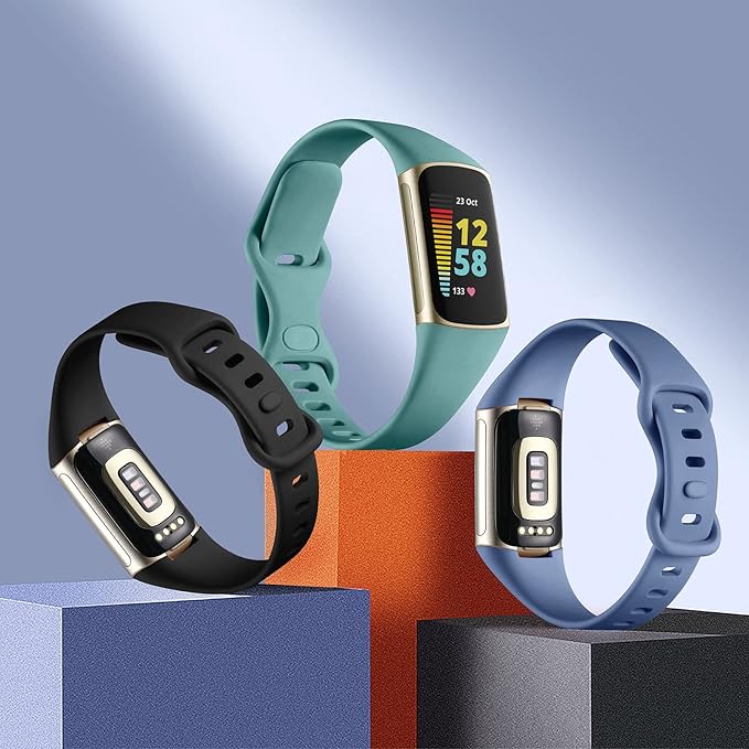 Maledan 3 Pack Bands Compatible with Fitbit Charge 5 Band for Women Men, Soft Slim Thin Sport Replacement Accessories for Fitbit Charge 5/Charge 6 Advanced Fitness Tracker, Black/Pine/Bluegray