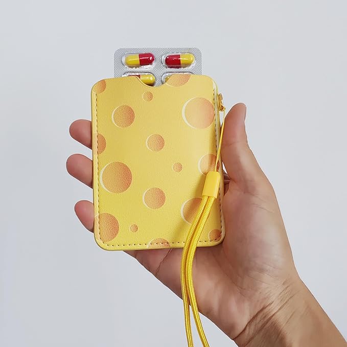 Birth Control Pill Case Holder Credit Card Sleeve Slim Wallet PU (Yellow)