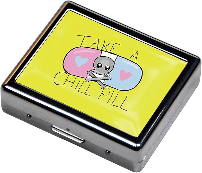Silver Vintage Pill Box 7 Day Metal Pill Box with Mirror and 8 Compartments Cute Travel Pill Organizer for Purse (Take)