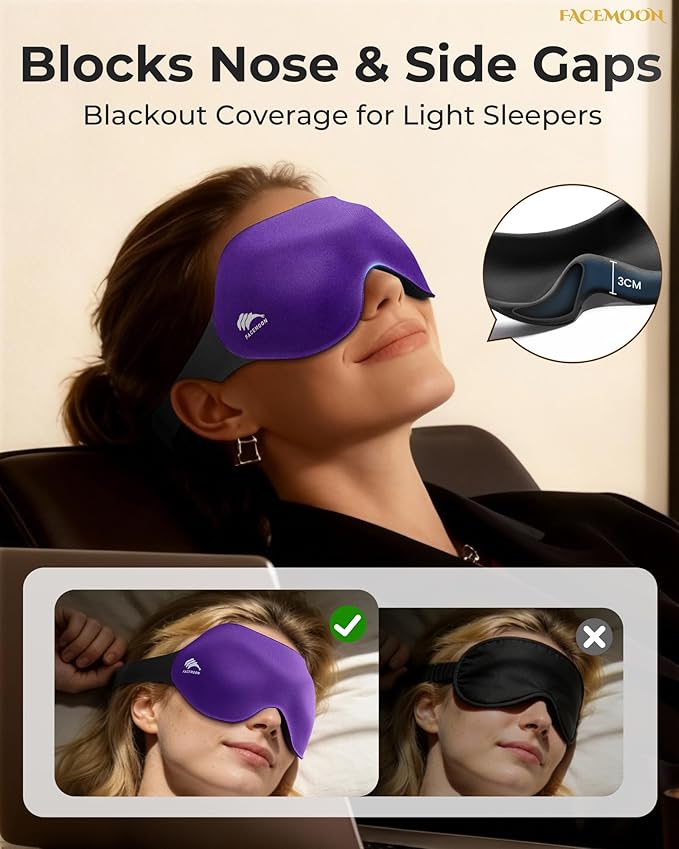 Sleep Mask for Side Sleepers: Lash Extensions 3D Contoured Eye Mask – Airplane Travel Essential, Zero-Pressure Light Blackout Eye Mask for Women – Soft Night Blindfold for Long Flights (Purple)