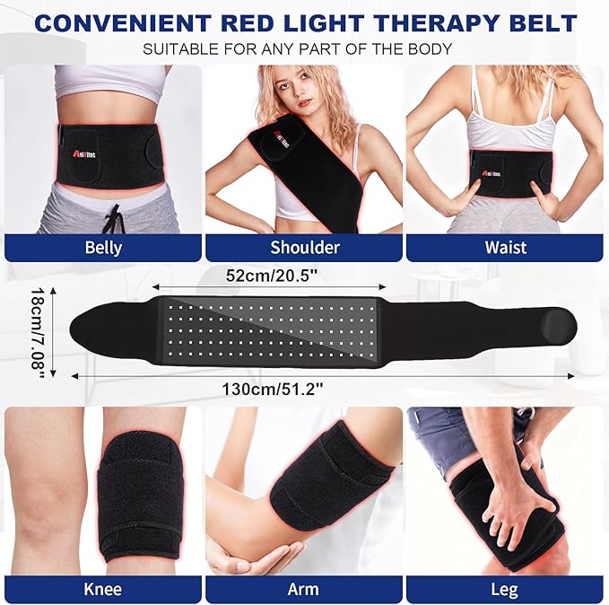 Red Light Therapy Belt for Body 660nm & 850nm Infrared Light Therapy Wrap, 51‘’x7‘’ Adjustable Heating Belt for Home Use with Controller