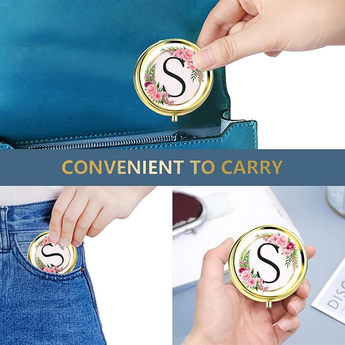 Small Pill Box for Purse Pocket, Personalized Small Pill Case 3 Compartment, Monogrammed Cute Pill Organizer, Gift for Women Teen Girls, Travel Mini Jewelry Box,Earring Holder Organizer