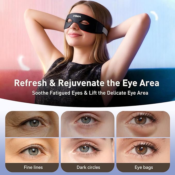 Red Light Therapy for Eyes – Red Light Therapy Glasses & Eye Pods for Eye Bags to Reduce Fine Lines, Dark Circles, and Puffiness for Men & Women – Black Middle