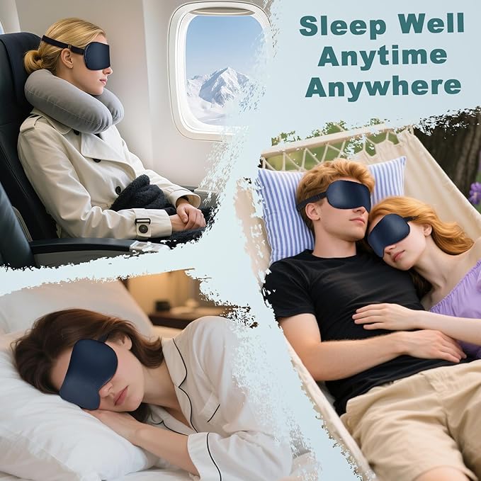 Sleep Mask for Side Sleeper Women Men, Eye Mask for Sleeping Light Blocking, 3D Contoured Cup Sleeping Mask, Soft Breathable Sleep Eye Mask with Adjustable Elastic Strap for Travel (Blue)