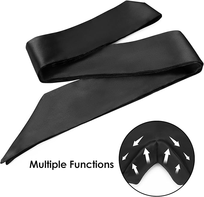 FRESHME Satin Sleep Mask - Comfortable Eye Mask Blindfold for Women Men Soft Adjustable Blackout Eye Cover Shade for Night Sleeping Travel Meditation Pure Black Valentine's Day Gift 160cm/63in