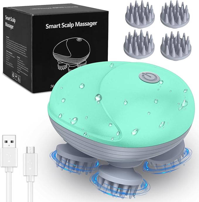 AMIR Electric Scalp Massager, Portable Head Massager with Kneading 96 Massage Nodes, Handheld Head Scratcher Massager for Stress Relax and Pain Relief, Ideal Valentine‘s Day Gift for Her/Him (Green)