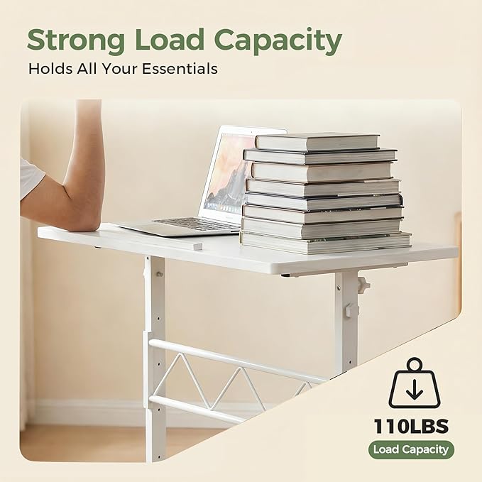 GTPLAYER Small Standing Desk Adjustable Height, 30.7"-46.4" Portable Computer Table Mobile Desk Workstation Stand Up Desk with Wheels Compact Rolling Table for Home Work Treadmill Walking Pad White