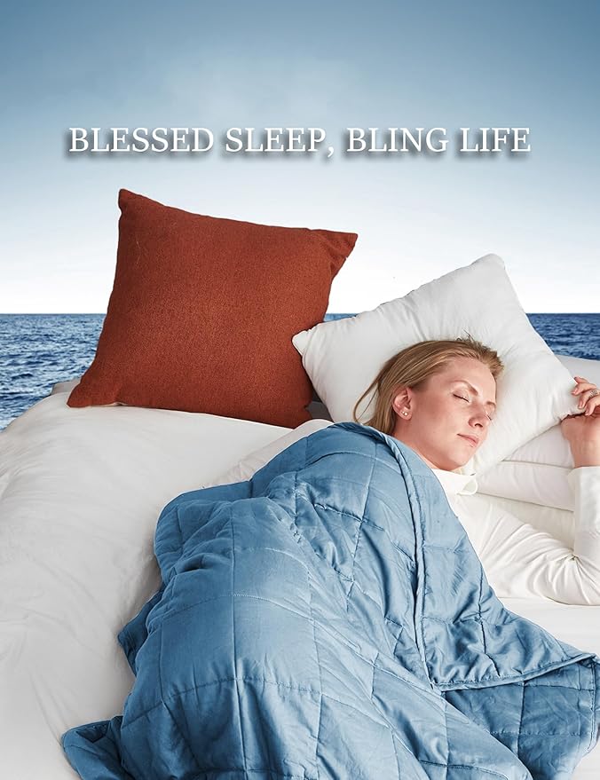 BB BLINBLIN Cooling Weighted Blanket Heavy Blanket,Premium Soft and Comfortable Material and Glass Beads (Blue, 80''x87'' 25lbs), Two Persons(110~190lb) Sharing Use on Queen/King Bed