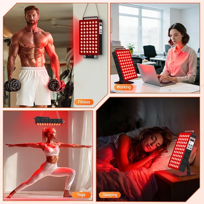 Red Light Therapy Panel 5 Wavement 60 Dual Chip LEDs 630+660+810+830+850nm Red and Near Infrared Lamp Therapy Device 100W with Timer & Stand for Body Pain Relief Face Skin Health Sleep Black