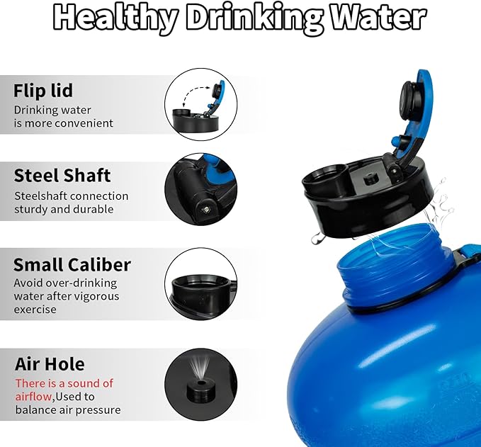 TOOFEEL 1 Gallon Water Bottle,Leakproof,Bpa Free,Dishwasher Safe,128 oz Large Water Jug wiht Handle,Travel & Camping & Sports & Gym Water Bottle For Men and Women - Transparent Dark Blue