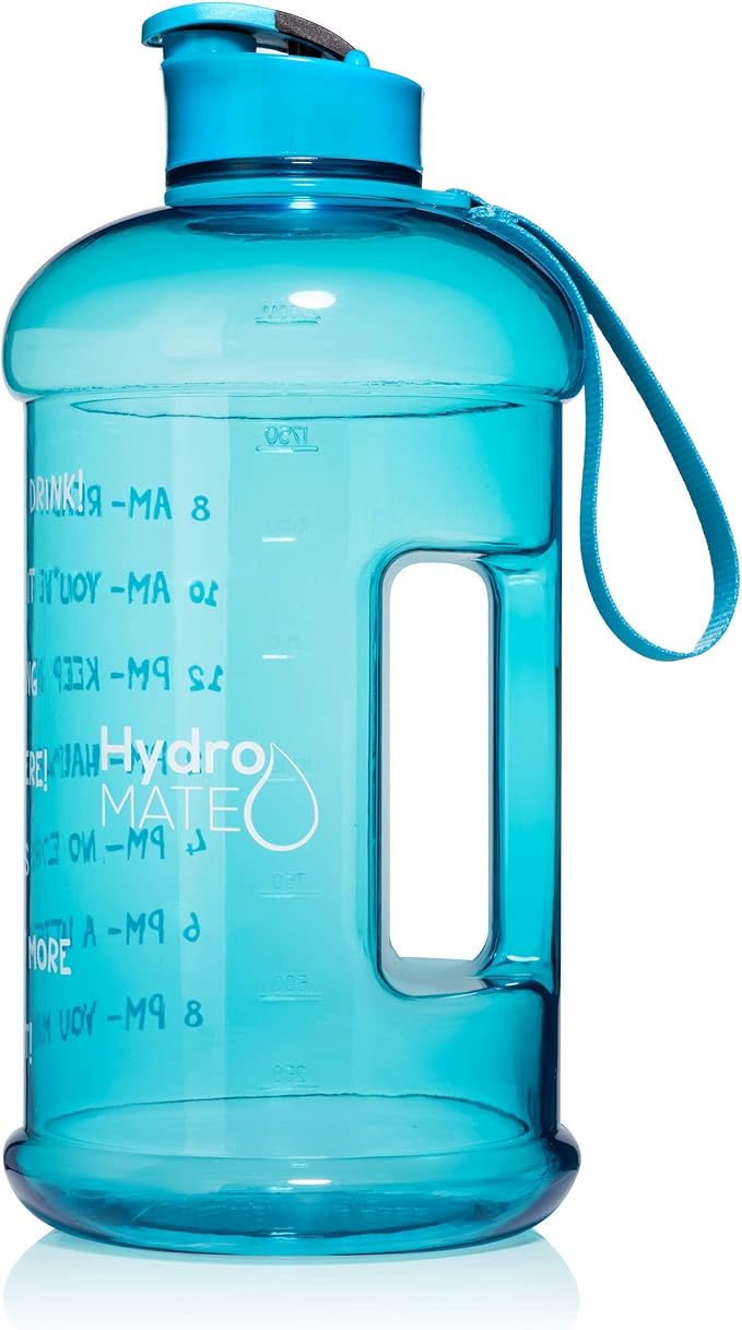 NatureWorks HydroMATE Half Gallon Water Bottle with Times to Drink BPA Free Leak Proof Reusable Jug with Handle 64 oz