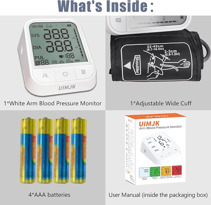 Arm Blood Pressure Monitor, Blood Pressure Monitors for Home use, Upper Arm Blood Pressure Machine with 2x199 Records, 4.3 inch Backlit Large Screen Adjustable Large Cuff 8 to 17 inches
