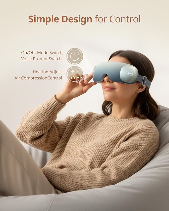 Ultra Light Eye Massager with 2 Level Heat, 120 Mins Uses, 3 Air Compression & Massage Modes, Heated Eye Mask with Bluetooth Music for Migraine Relief, Strain and Dry Eyes, Eye Relief for Women Men