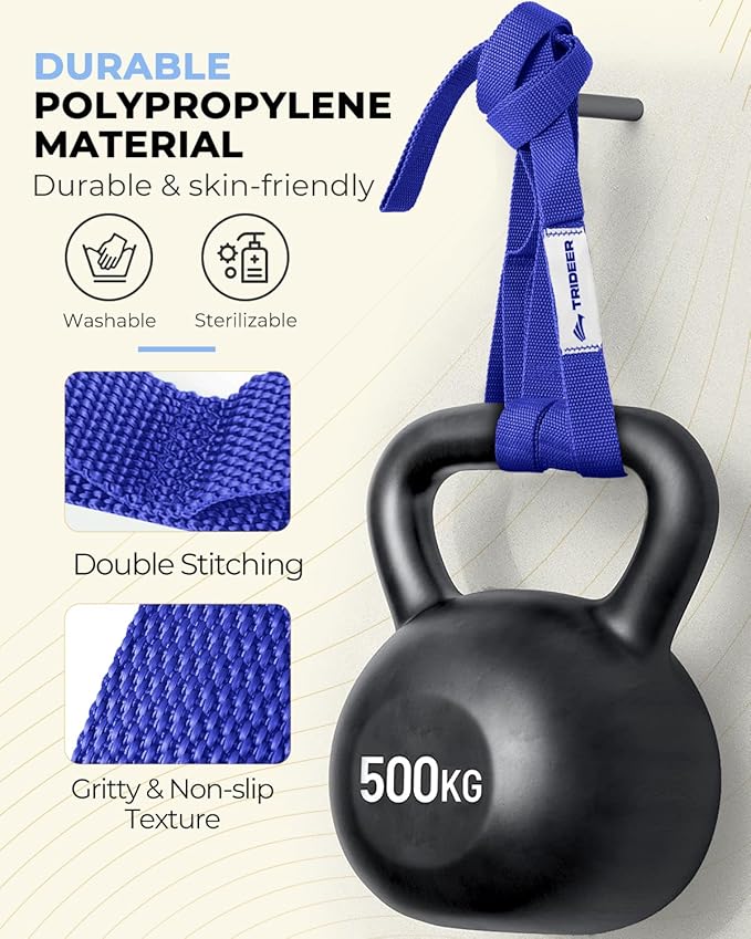 Trideer Stretching Strap with Loops & Leg Lifter, Non-Elastic PT-Style Physical Therapy Strap for Knee Replacement Rehab, Hamstring, Calf & Back Stretcher Mobility, Hip, Shoulder & Yoga
