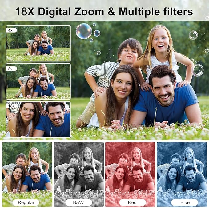 Digital Camera | with Dual Screen for Selfies | 48MP Kids Digital Camera with 18X Zoom | Autofocus 4K Vlogging Video Camera for Beginners | Anti-Shake Digital Cameras for Teens, Adults