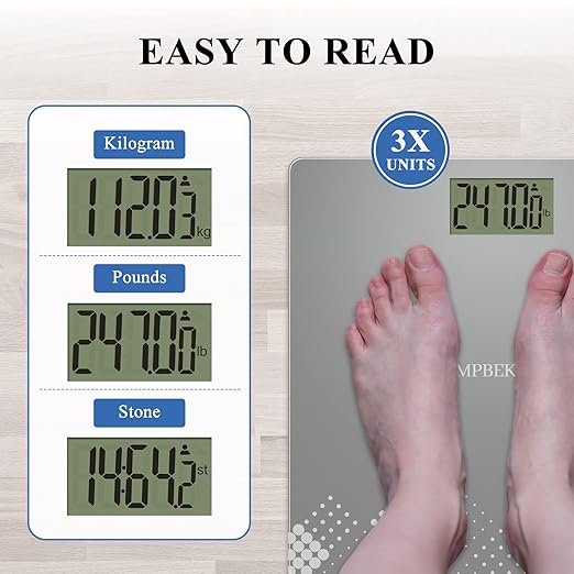 Scale for Body Weight 440lbs(200KG), MBEKING Bathroom Scale with Baby, Pet Mode Highly Accurate Extra Wide Smart Digital Scales Heavy Duty Weight Scale Includes Batteries(Grey)