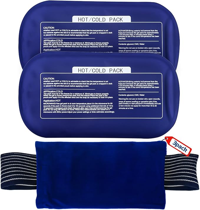 Ice Packs for Injuries Reusable (3-Piece Set) – Hot and Cold Ice Packs for Knee, Reusable Gel Wraps Support, Adjustable Ice Pack Pain Relief for Shoulders, Back Joints Muscles, Knees, Arms and Legs