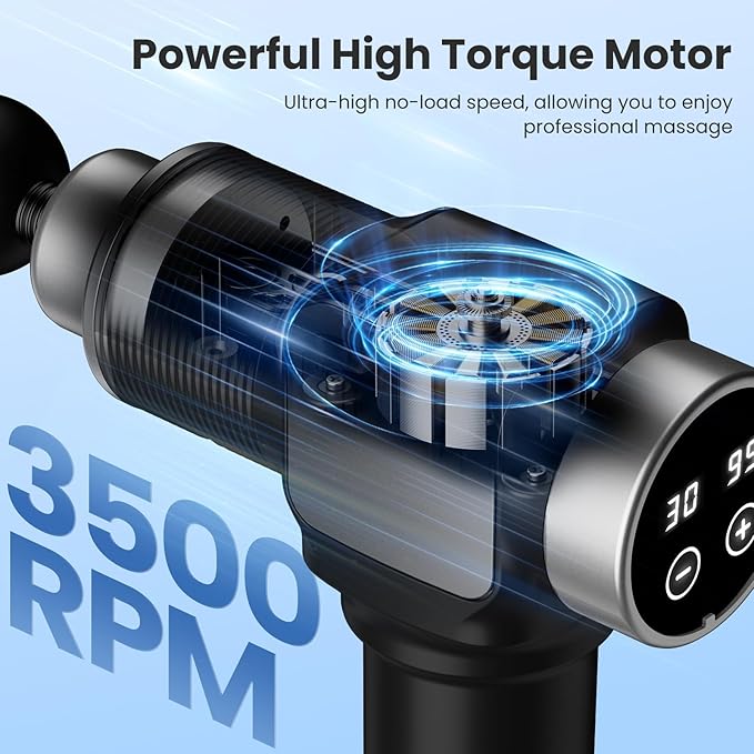 JQX Massage Gun, Deep Tissue Massager Gun for Pain Relief, Percussion Muscle Massage Gun for Athelets, Handheld Electric Back Massager with 30 Speed Levels & 9 Massage Heads